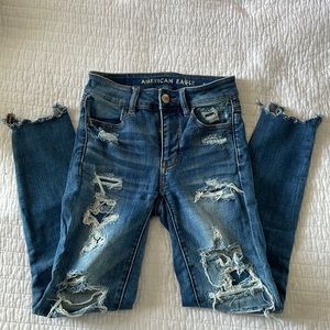 super distressed high rise AE  skinny jeans